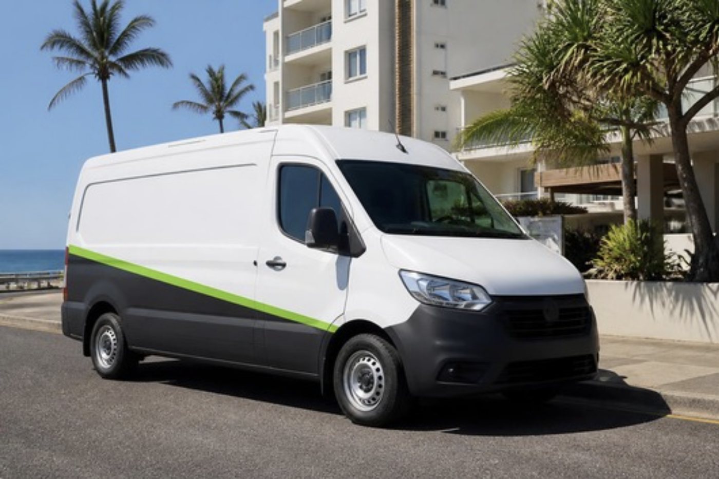 A Laser Printers service van parked on a street in a Sunshine Coast town